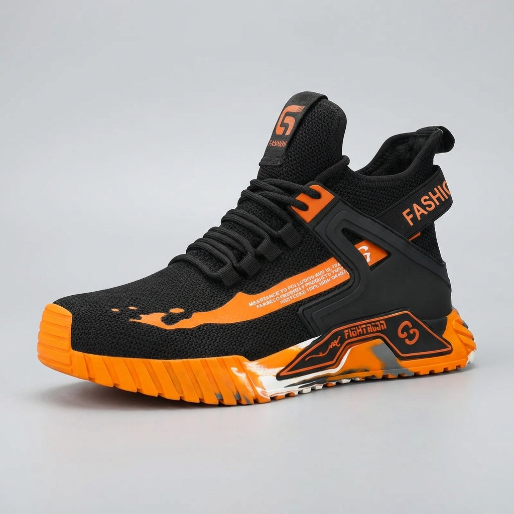 High-top work boots with reinforced protective toe and puncture-resistant sole