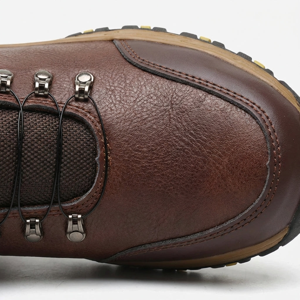 High ankle safety boots with rotating dial closure and slip-resistant sole