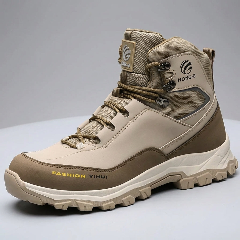 High ankle safety boots with rotating dial closure and slip-resistant sole