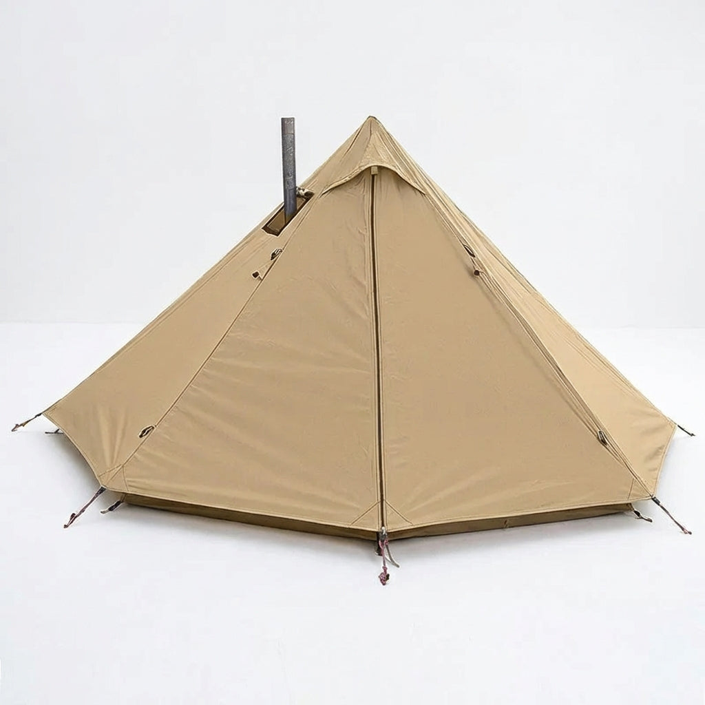 Single-person pyramid tent with stove chimney port and double-layer insulation