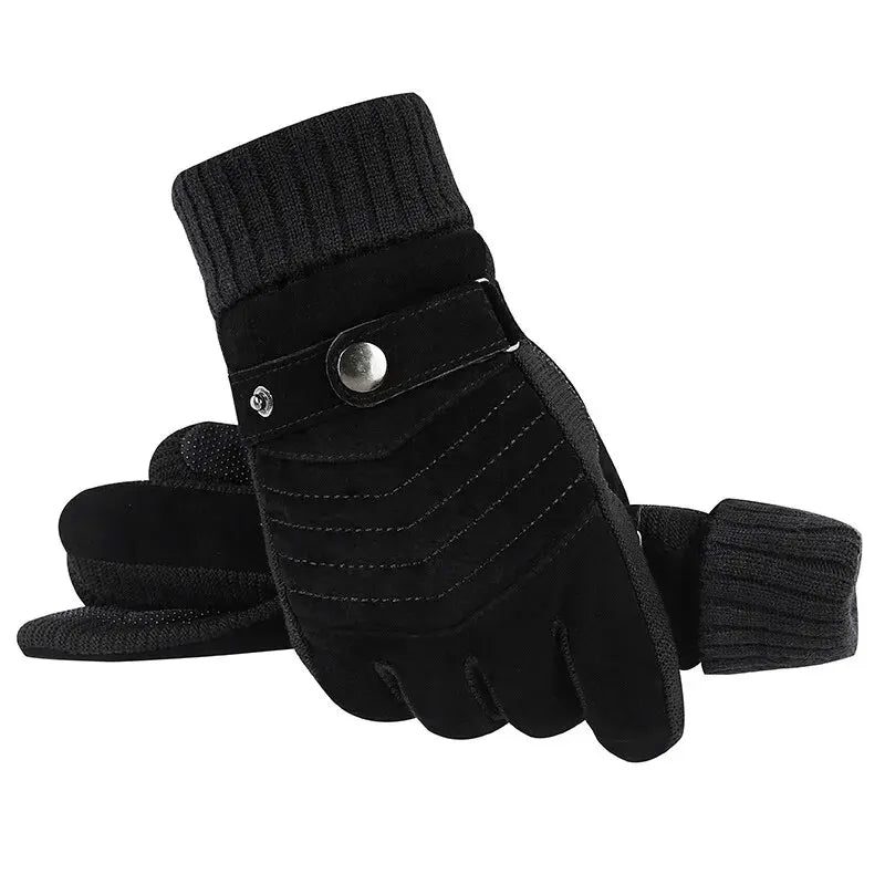 Winter gloves with windproof layer, anti-slip palms, and touchscreen compatible fingertips