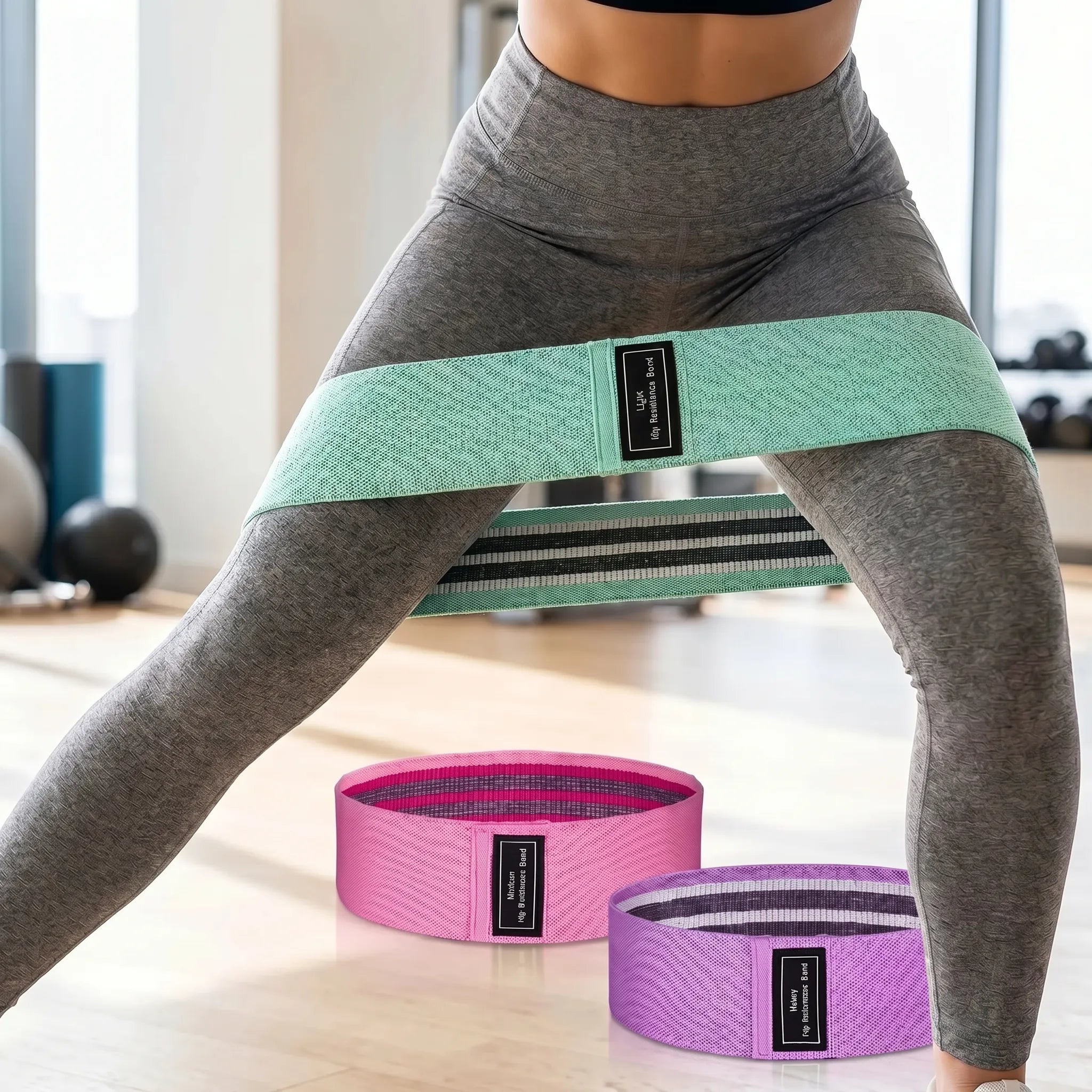 Woven resistance bands for lower body exercises with mesh storage bag