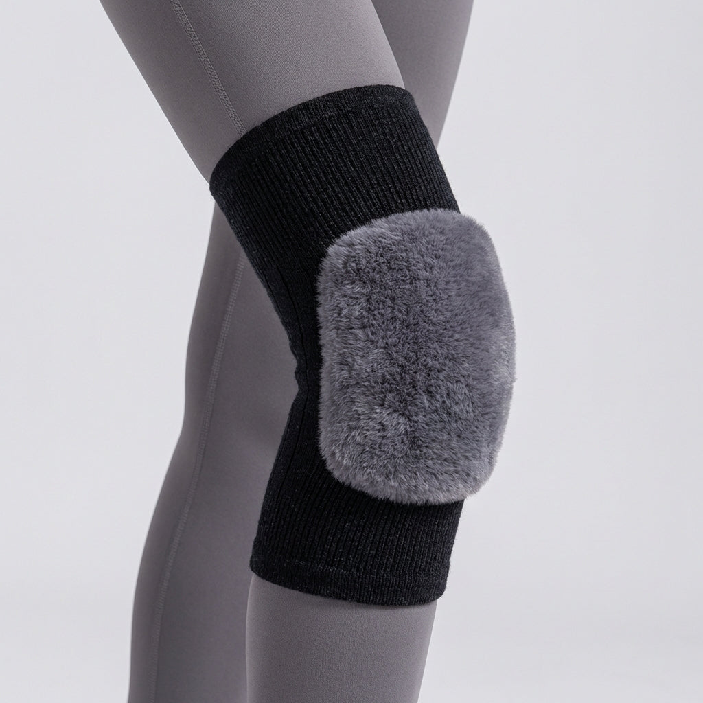 Thermal knee sleeve with plush lining and padded front protection