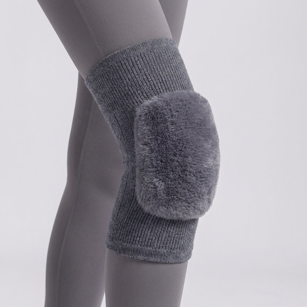 Thermal knee sleeve with plush lining and padded front protection