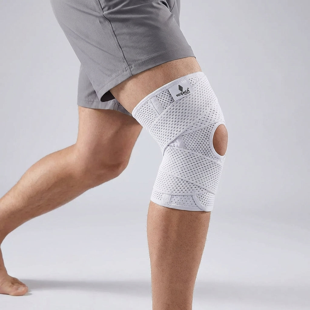 Adjustable knee support brace with dual side stabilizers and breathable mesh