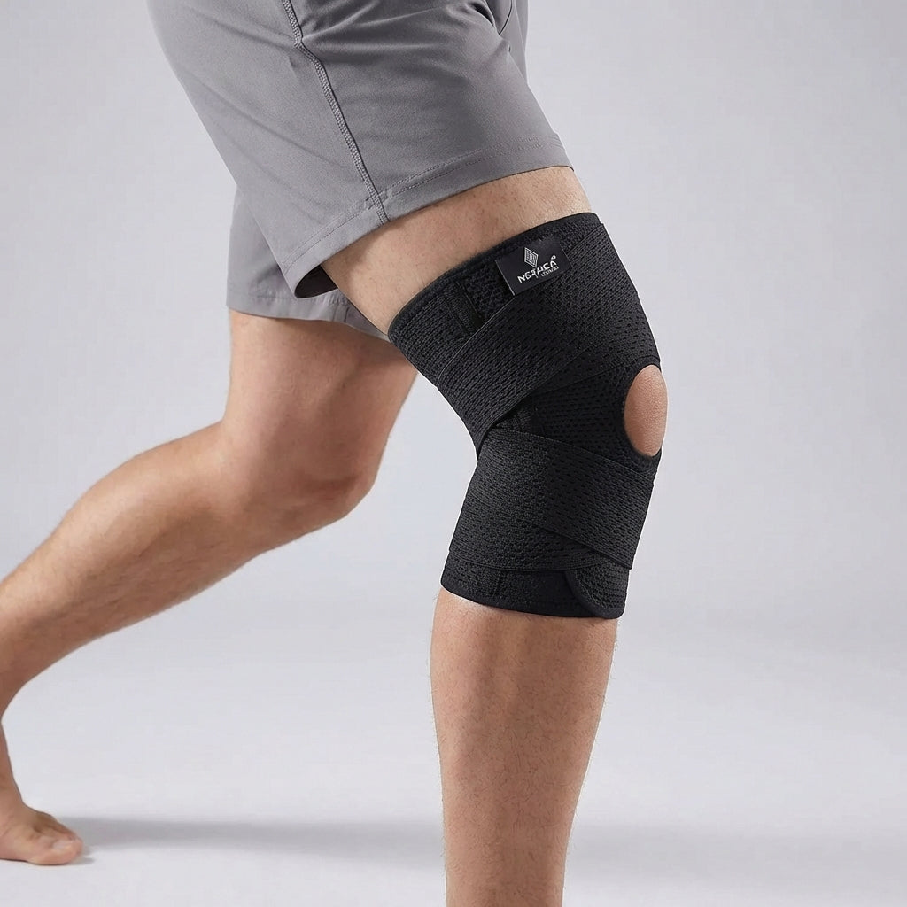Adjustable knee support brace with dual side stabilizers and breathable mesh