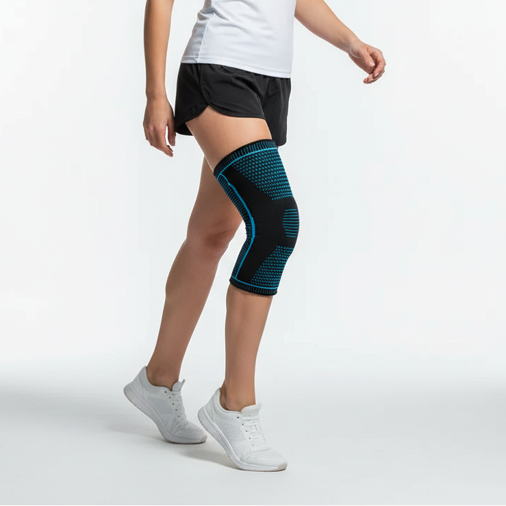 Breathable knee compression sleeve with silicone support pad