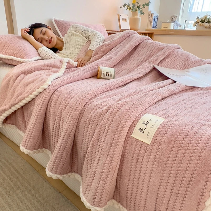Coral fleece throw blanket with anti-pilling finish, lightweight and machine washable