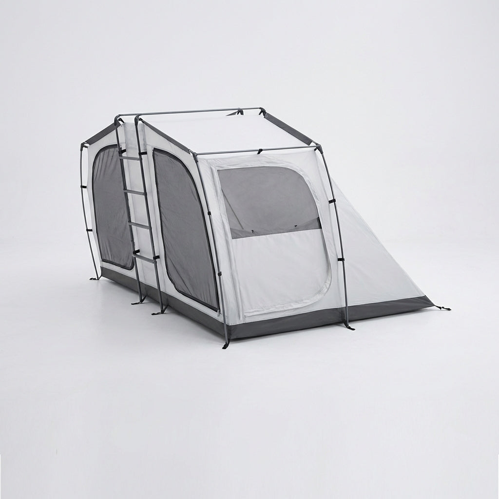 Spacious family tunnel tent with large shared area and covered canopy