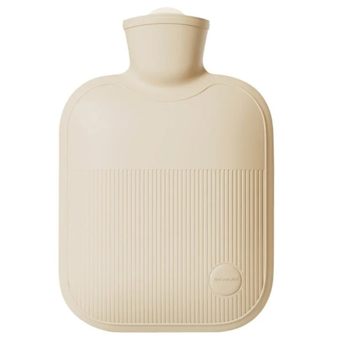 Large hot water bottle with soft surface and leak proof design for warmth