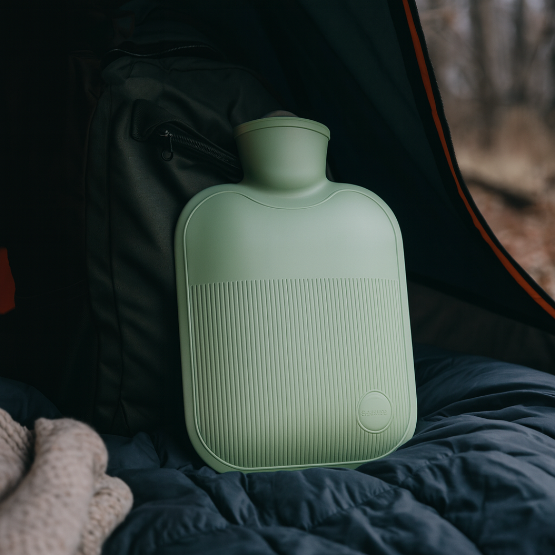 Large hot water bottle with soft surface and leak proof design for warmth