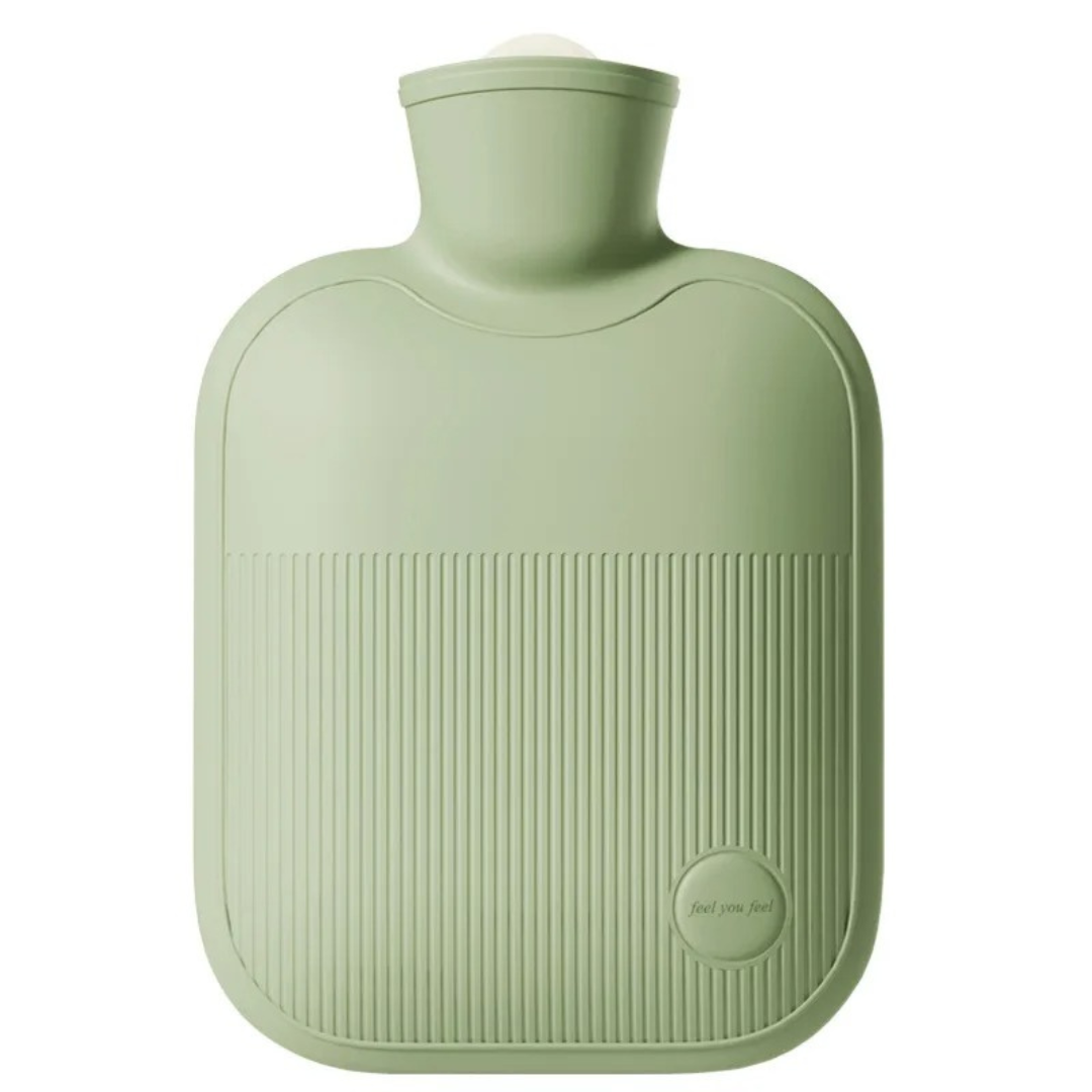 Large hot water bottle with soft surface and leak proof design for warmth