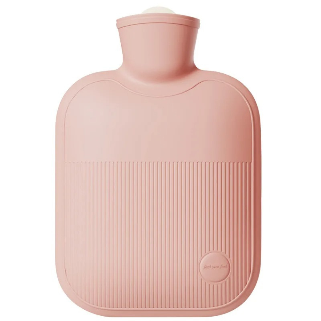Large hot water bottle with soft surface and leak proof design for warmth