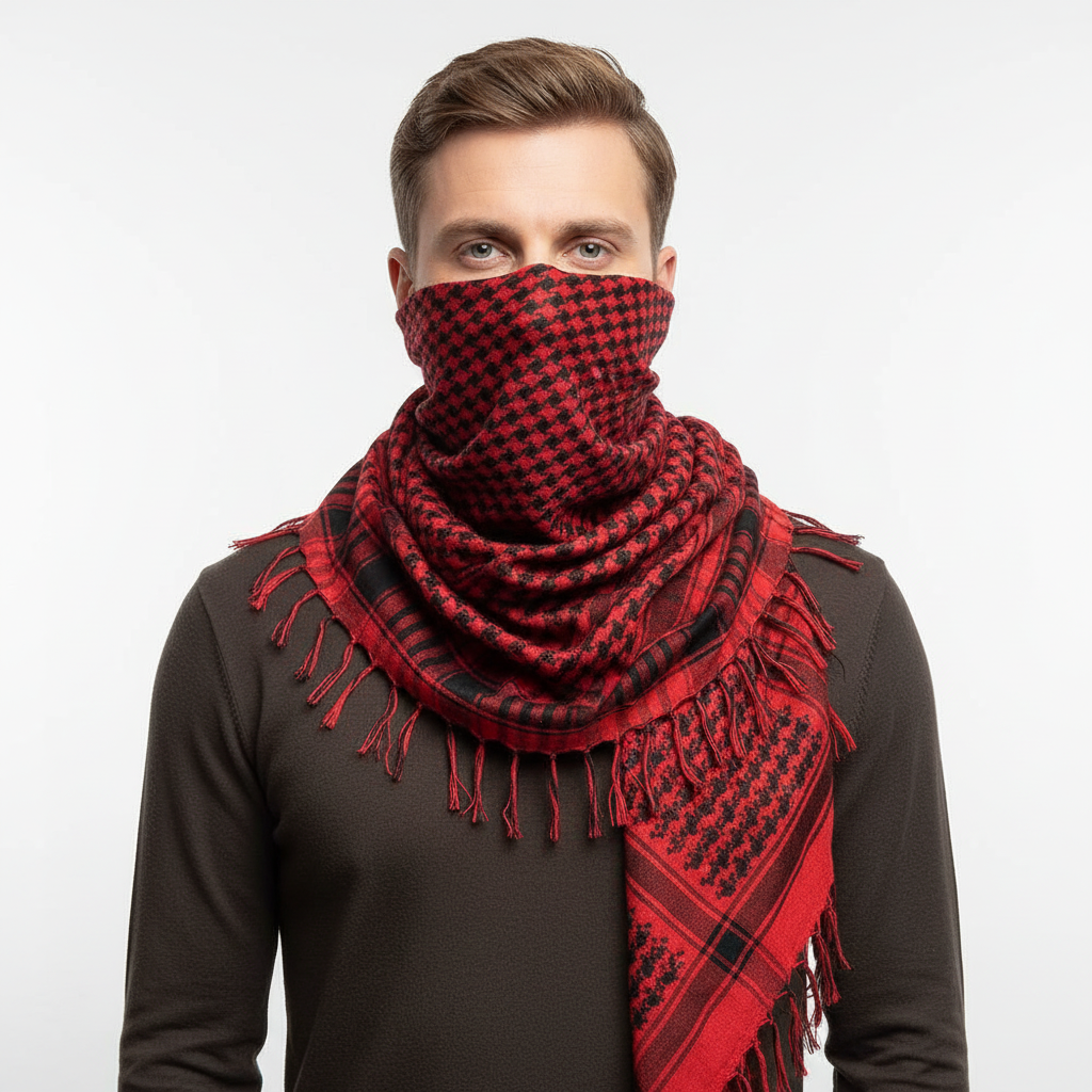 Lightweight tactical scarves with breathable acrylic weave and plaid design for sun protection