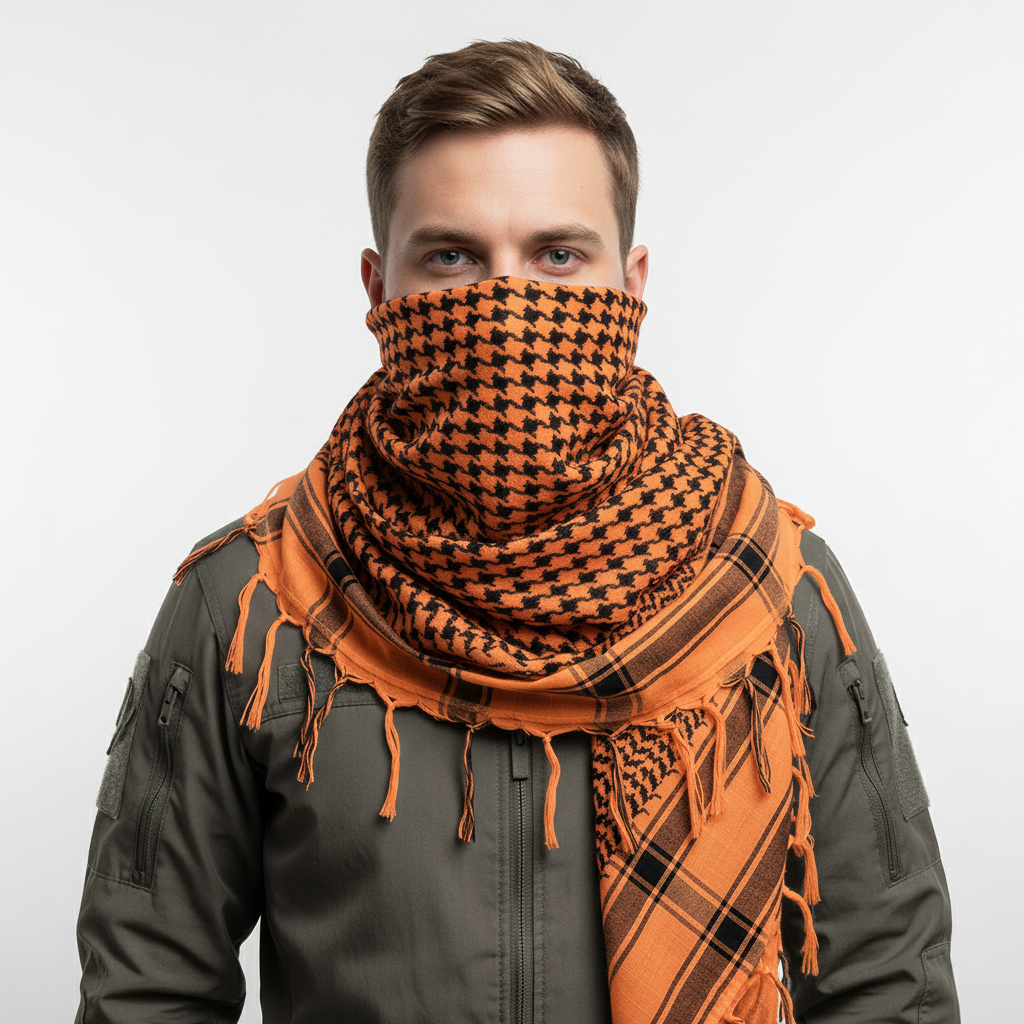 Lightweight tactical scarves with breathable acrylic weave and plaid design for sun protection
