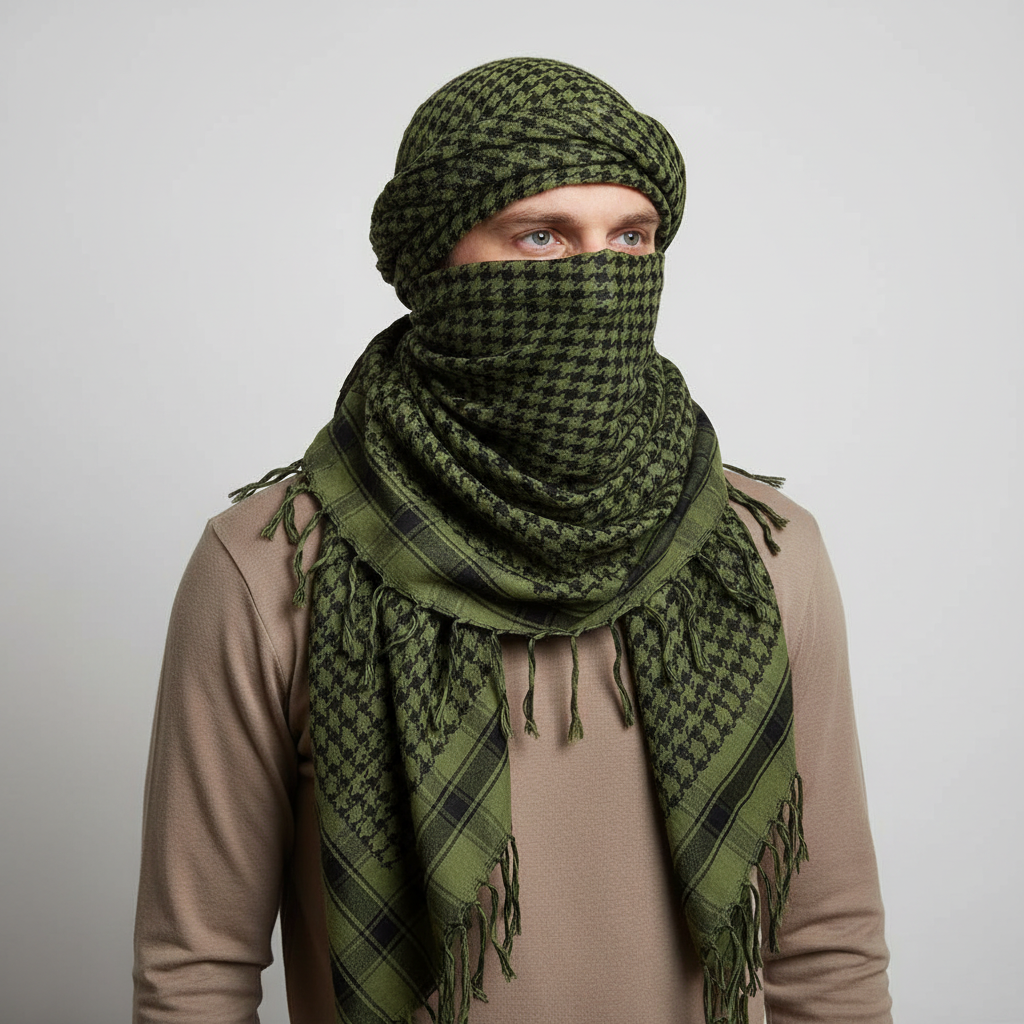 Lightweight tactical scarves with breathable acrylic weave and plaid design for sun protection