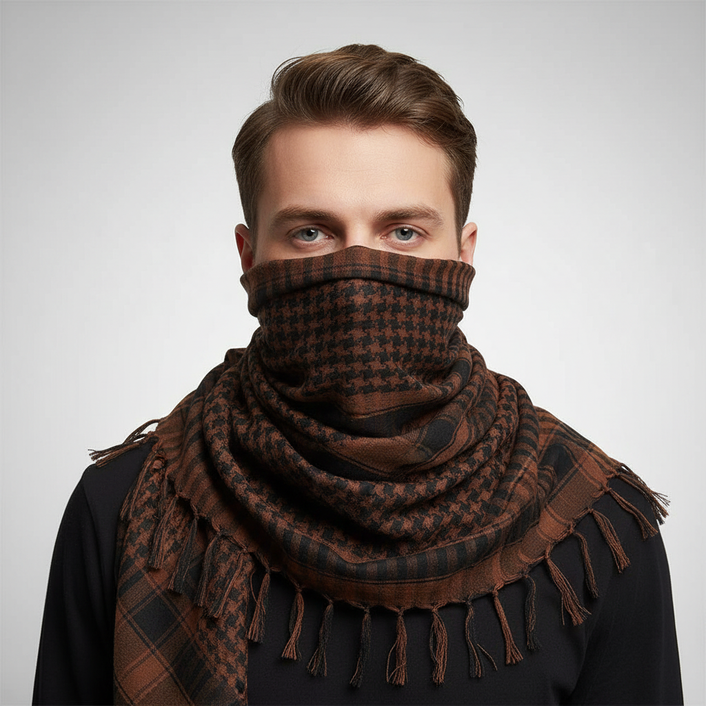 Lightweight tactical scarves with breathable acrylic weave and plaid design for sun protection