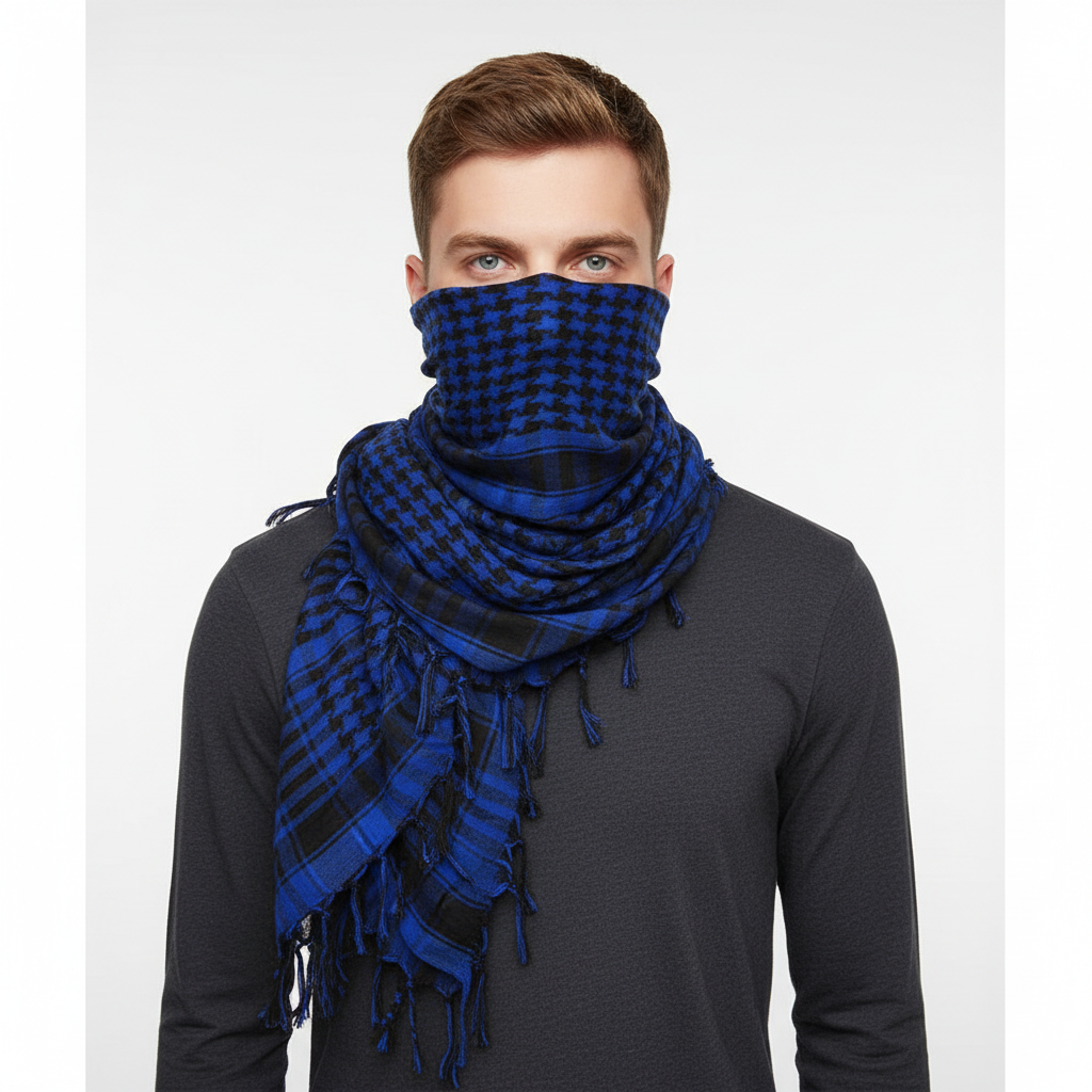 Lightweight tactical scarves with breathable acrylic weave and plaid design for sun protection
