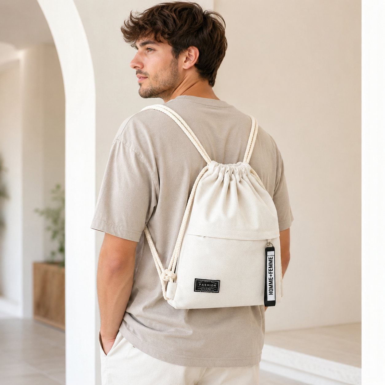Celrien | Linenovo Soft Linen Drawstring Backpack