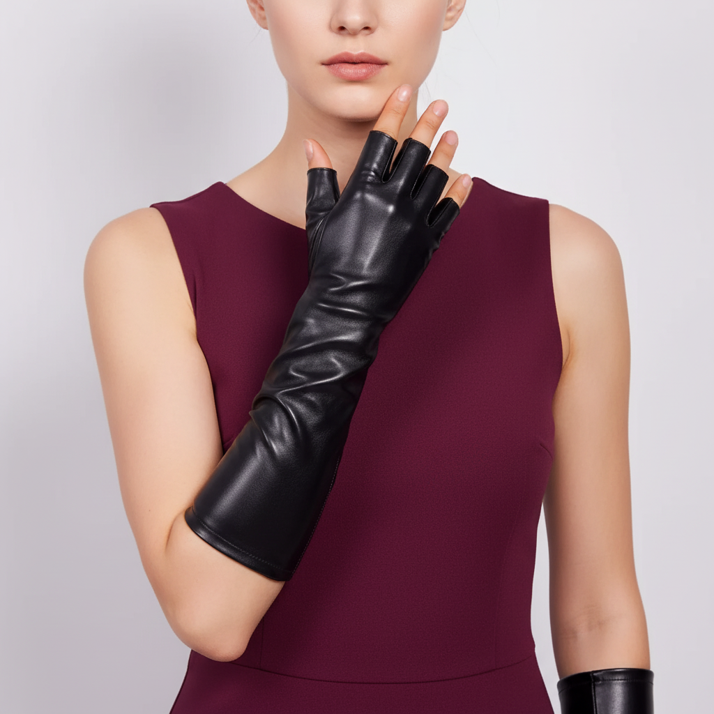 Long fingerless winter gloves with fleece lining and windproof exterior
