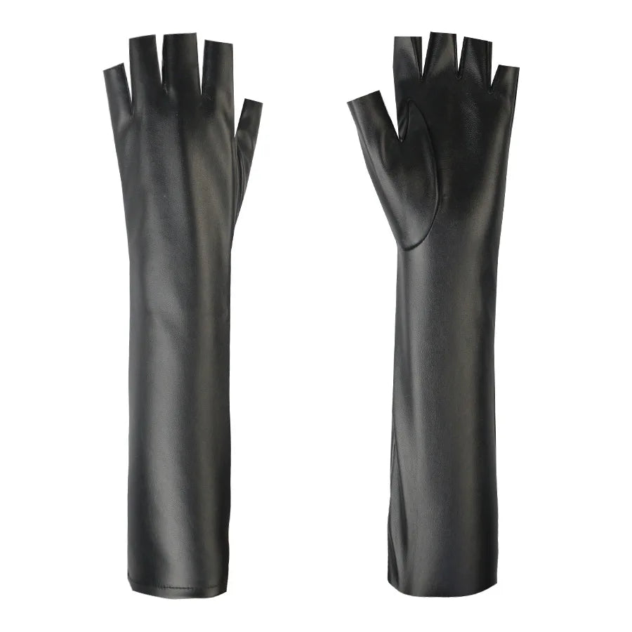 Long fingerless winter gloves with fleece lining and windproof exterior
