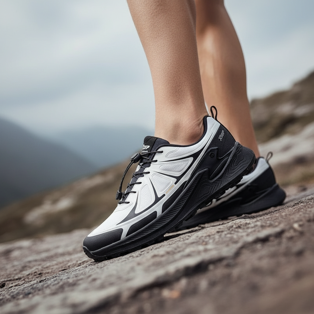Lightweight hiking shoes with aggressive rubber lug outsole
