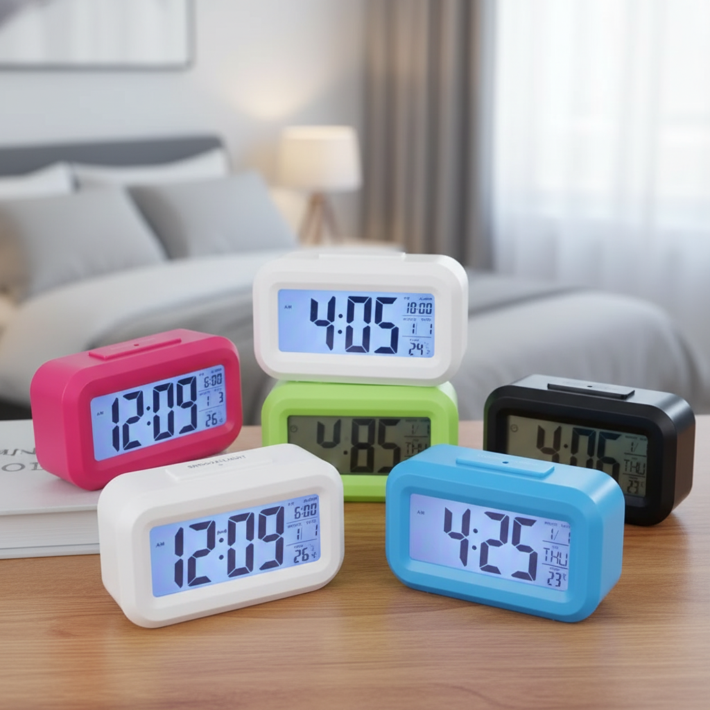 Digital alarm clocks with large LED display and temperature sensor