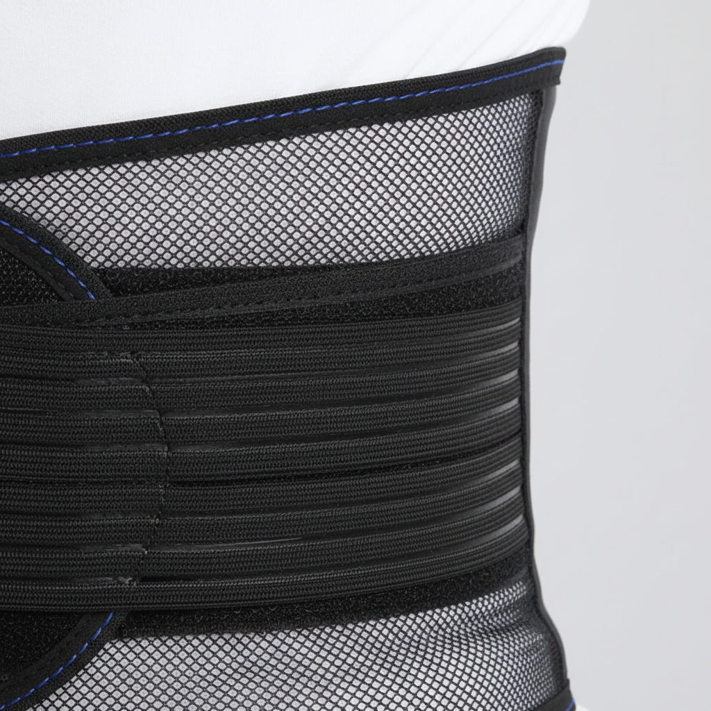 Adjustable lower back support belt with breathable lumbar stabilization