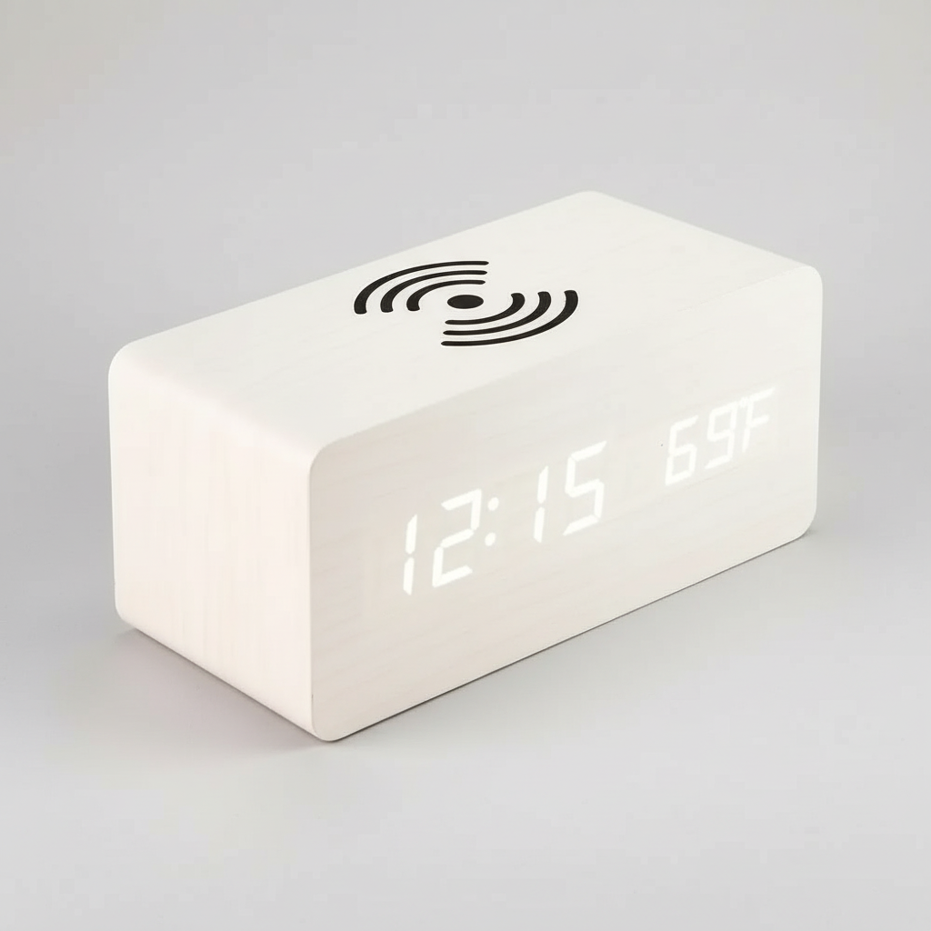 Digital alarm clocks wooden LED display wireless phone charger