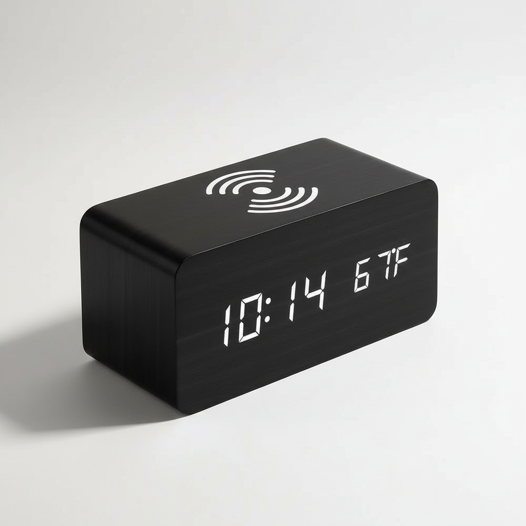 Digital alarm clocks wooden LED display wireless phone charger