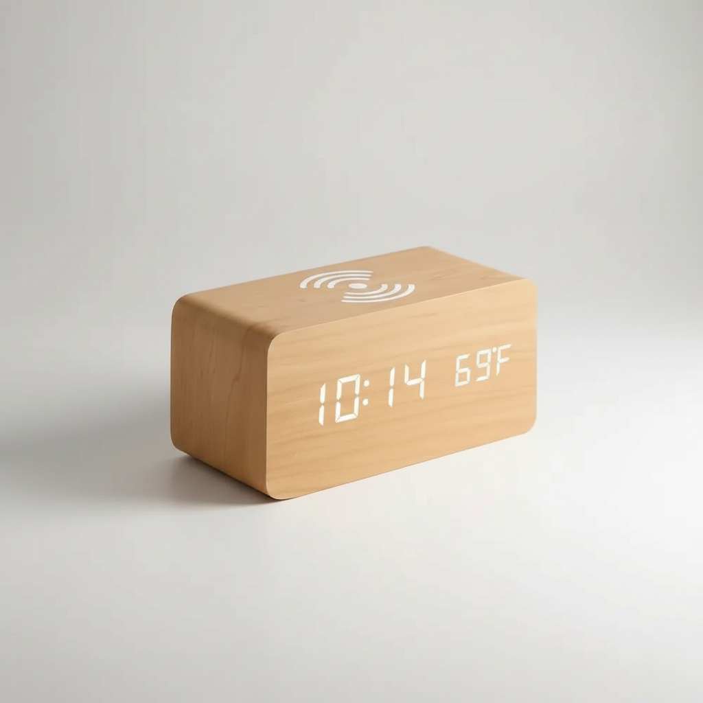 Digital alarm clocks wooden LED display wireless phone charger