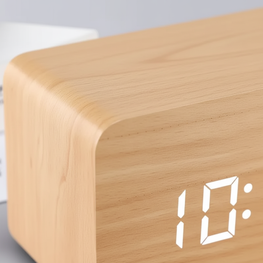 Digital alarm clocks wooden LED display wireless phone charger