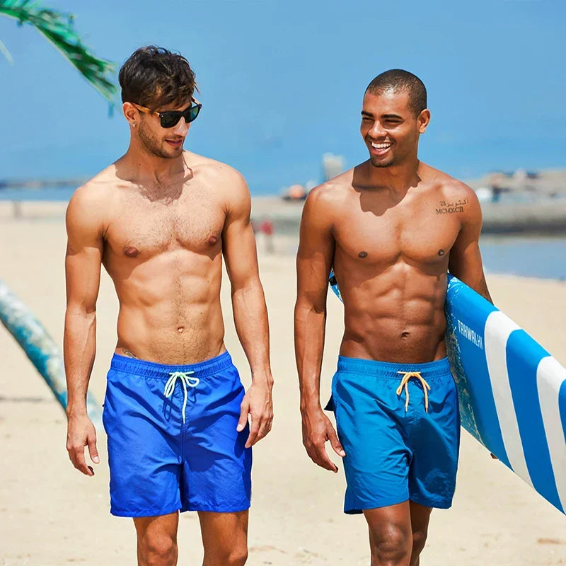 Men's quick-dry swim shorts with adjustable waistband and flat pockets