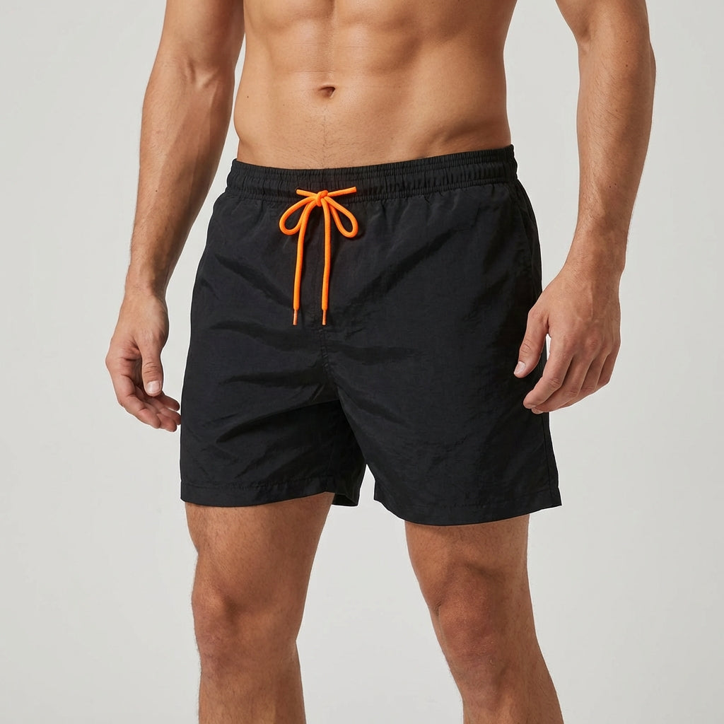 Men's quick-dry swim shorts with adjustable waistband and flat pockets