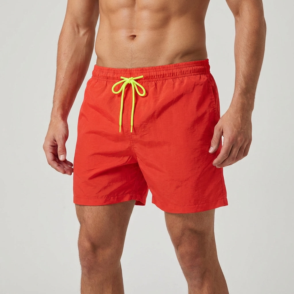 Men's quick-dry swim shorts with adjustable waistband and flat pockets