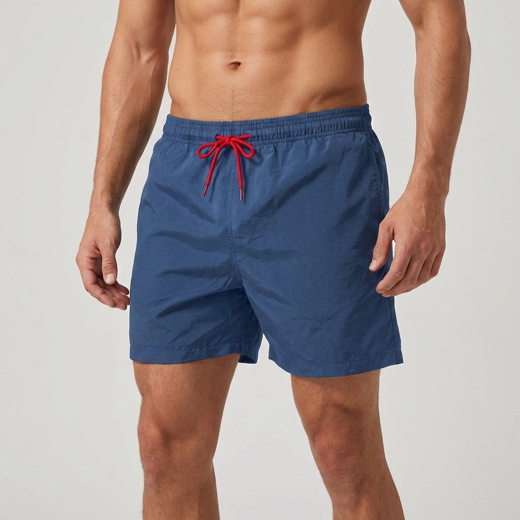 Men's quick-dry swim shorts with adjustable waistband and flat pockets