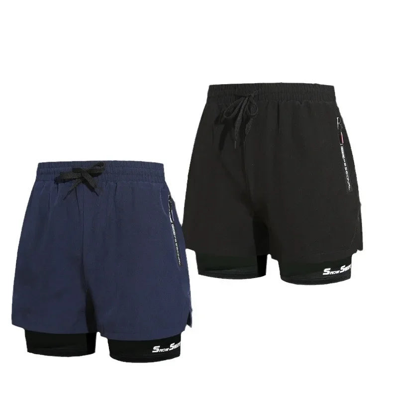Men's swim shorts double layer quick-drying elastic waistband