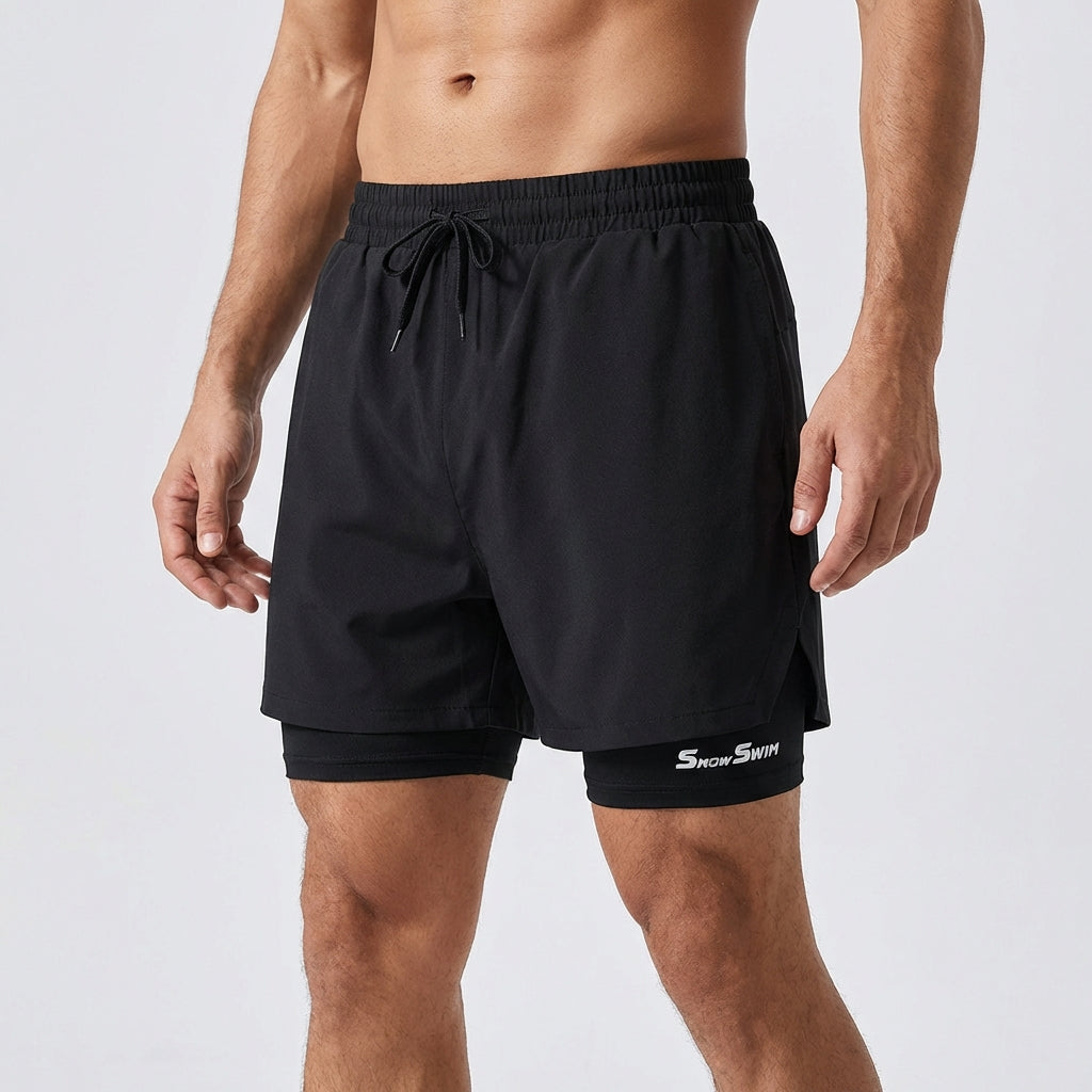 Men's swim shorts double layer quick-drying elastic waistband