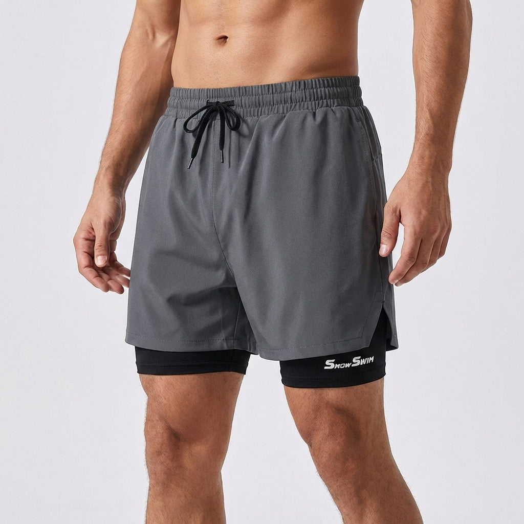 Men's swim shorts double layer quick-drying elastic waistband
