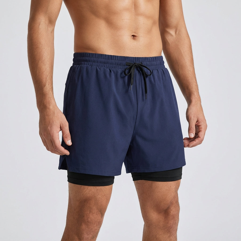 Men's swim shorts double layer quick-drying elastic waistband