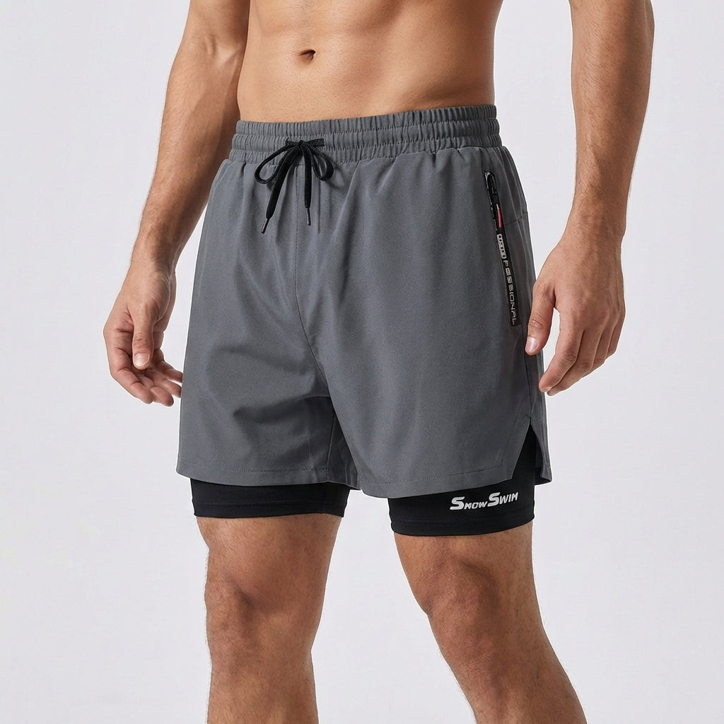 Men's swim shorts double layer quick-drying elastic waistband