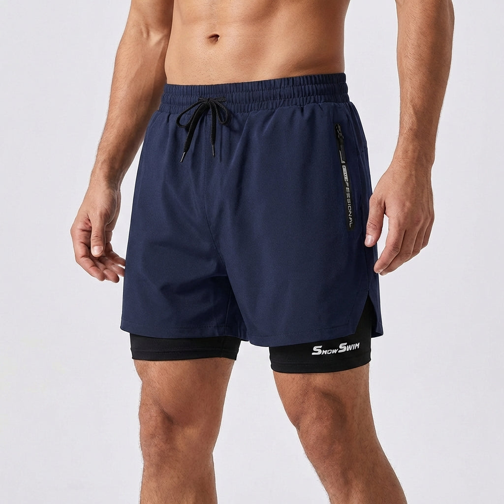 Men's swim shorts double layer quick-drying elastic waistband