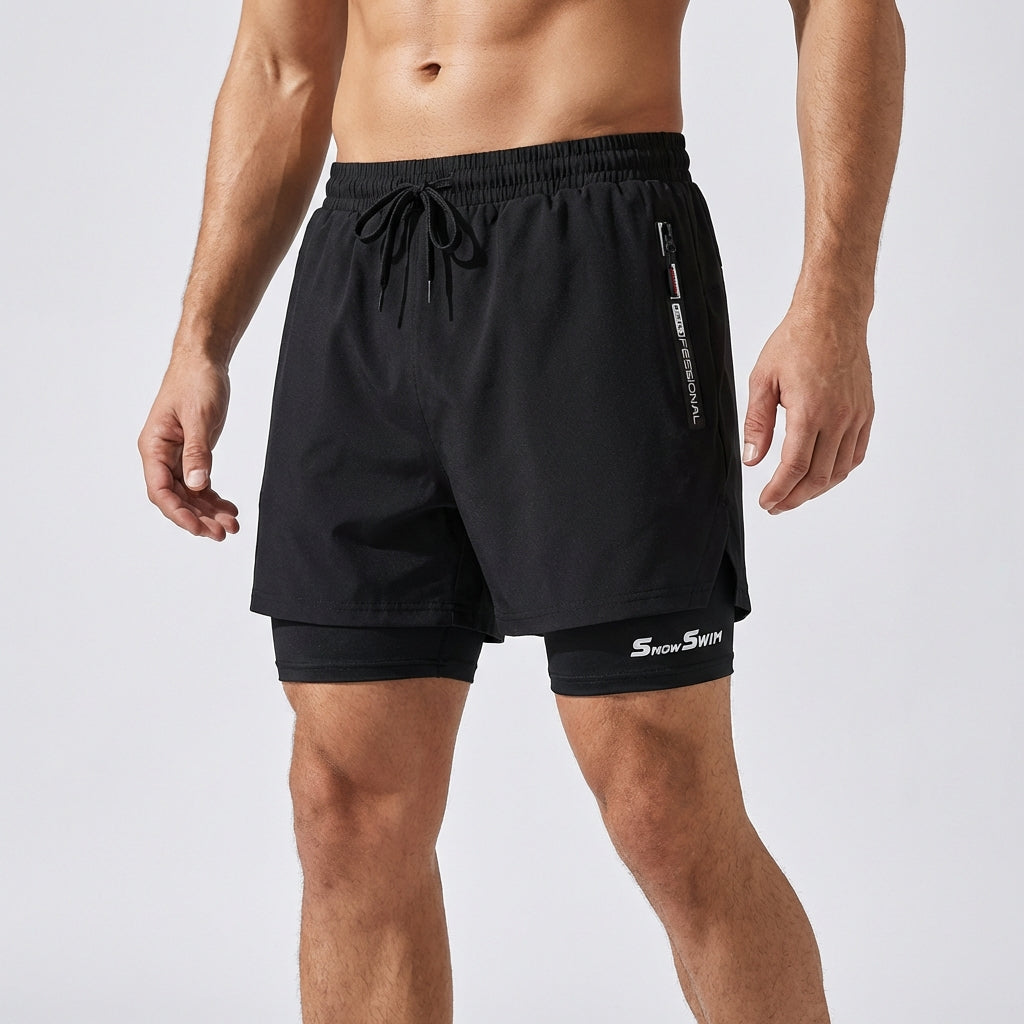 Men's swim shorts double layer quick-drying elastic waistband