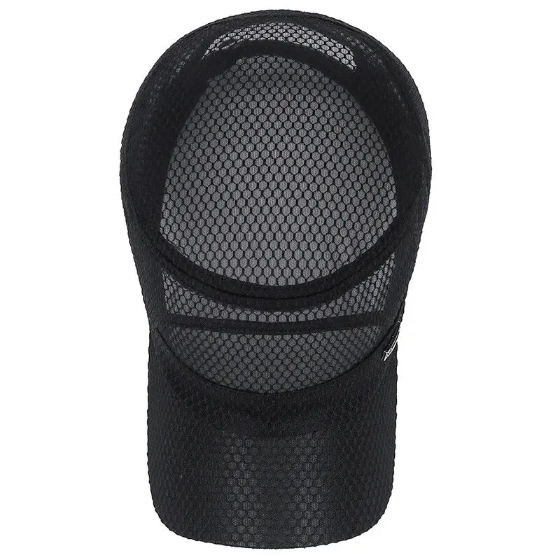 Breathable mesh flat-top cap with military-inspired silhouette and adjustable strap
