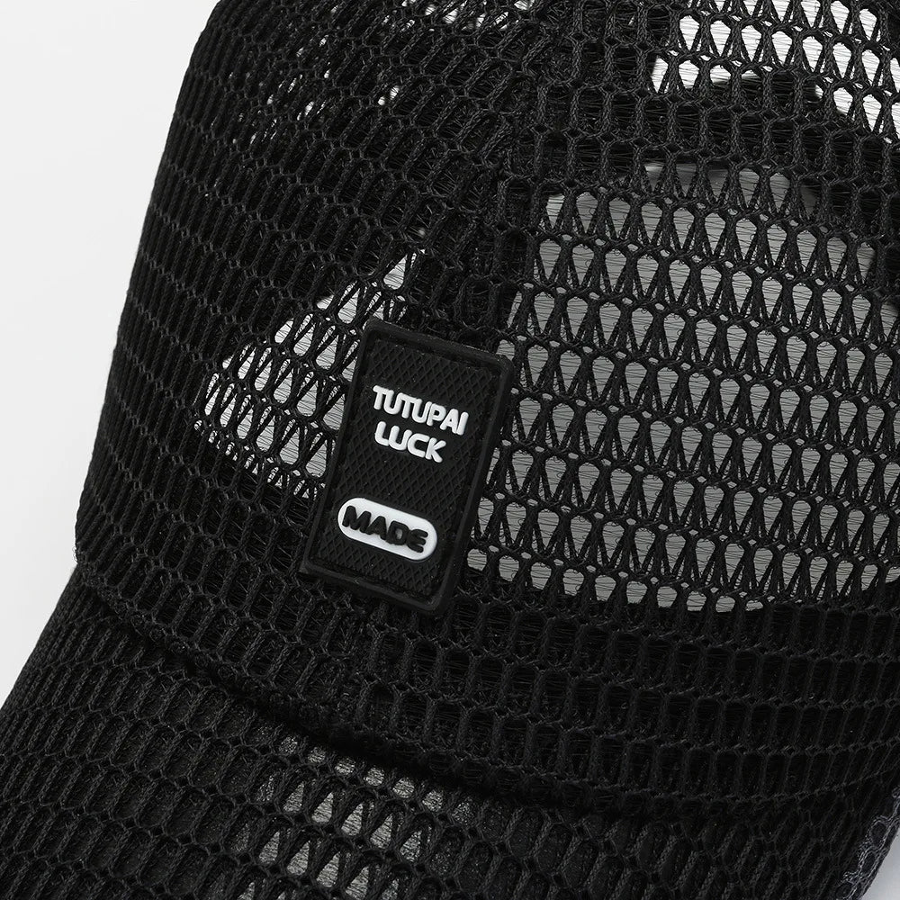 Breathable mesh baseball cap with adjustable snapback closure