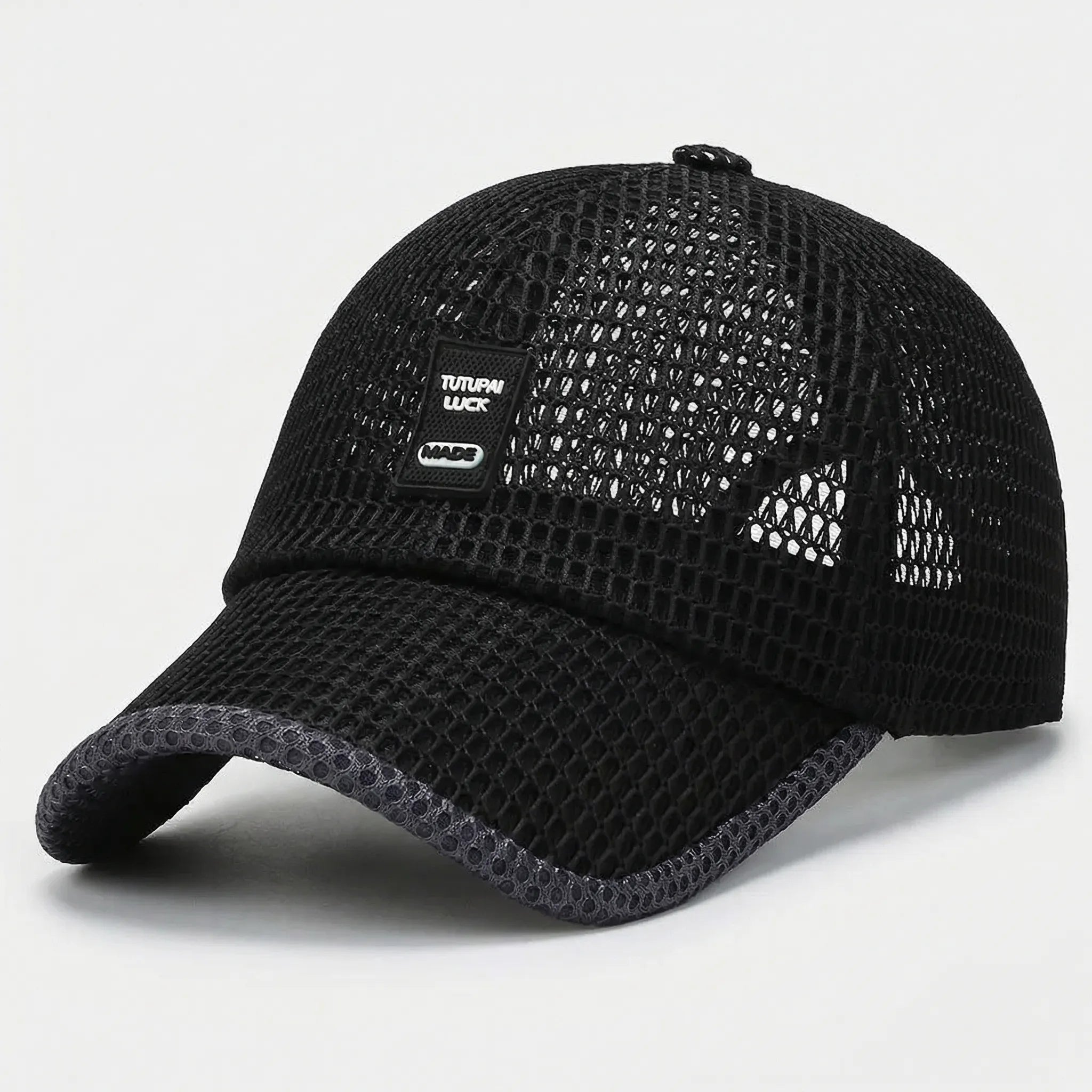 Breathable mesh baseball cap with adjustable snapback closure