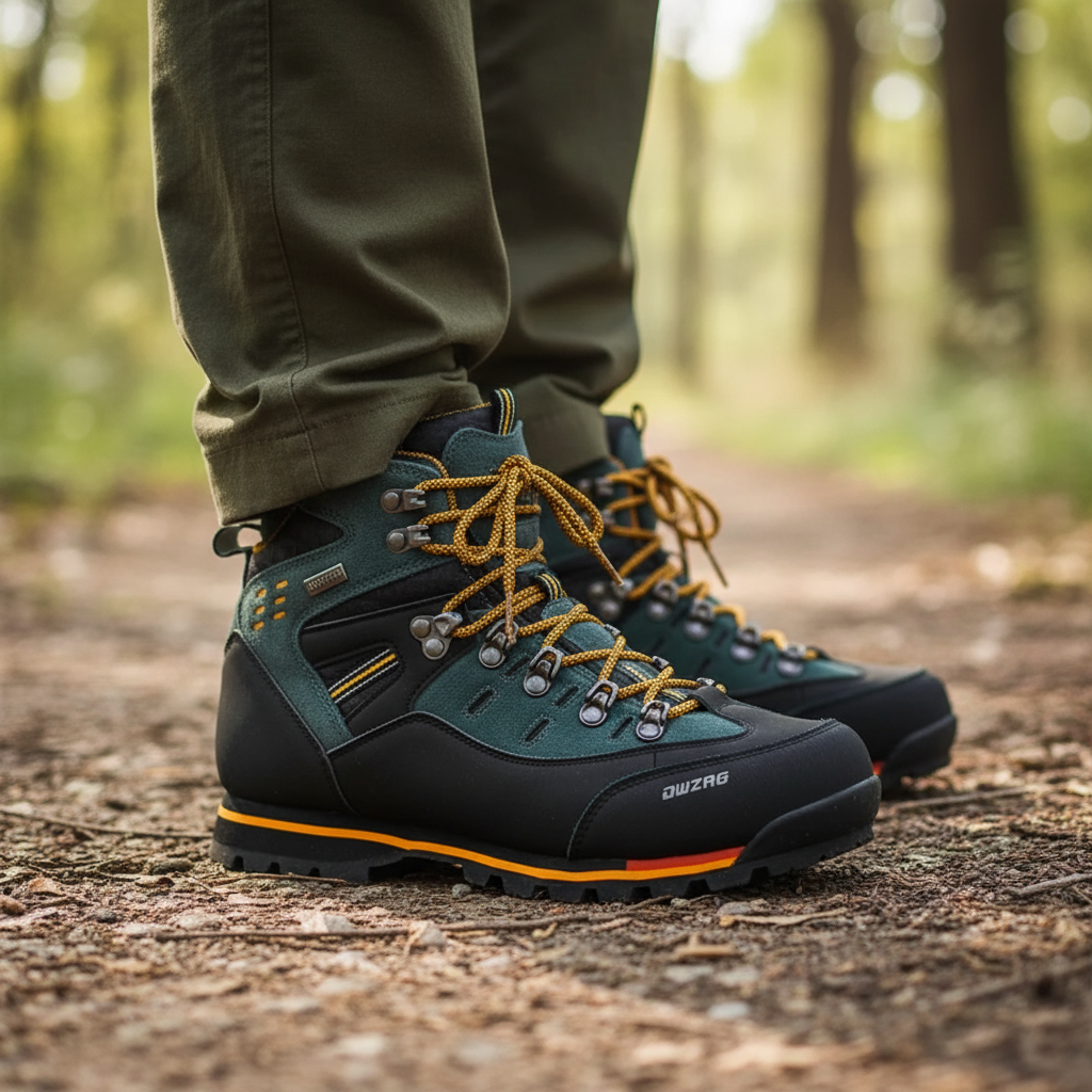 Men's mid-ankle hiking boot with waterproof upper and rugged traction sole