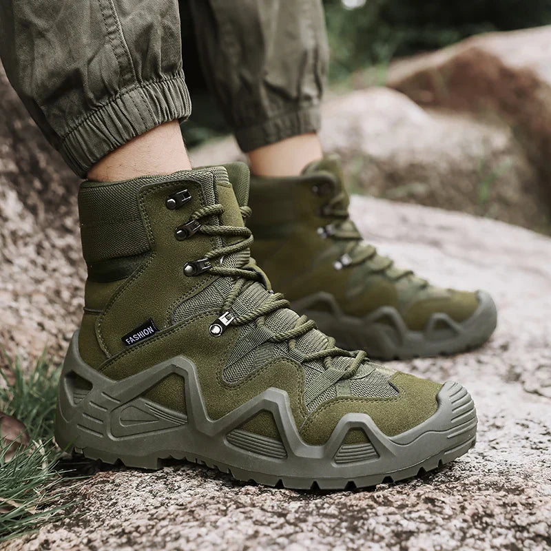 Waterproof tactical mid-ankle boot with breathable mesh lining