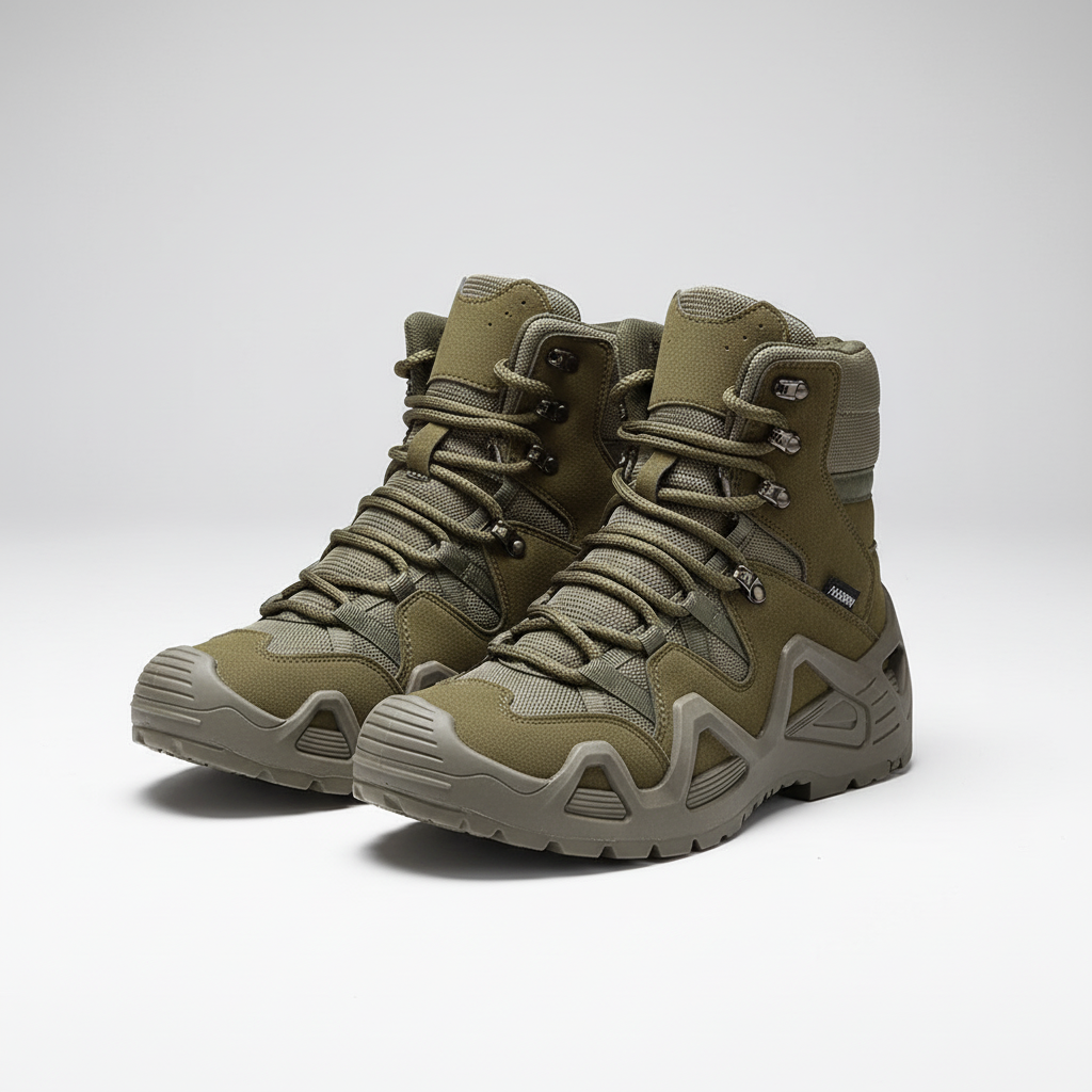 Waterproof tactical mid-ankle boot with breathable mesh lining