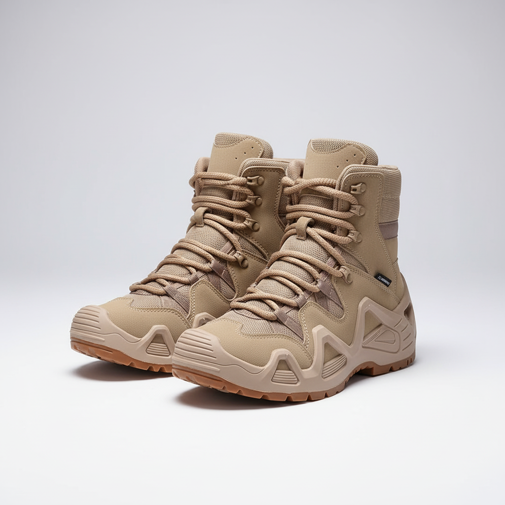 Waterproof tactical mid-ankle boot with breathable mesh lining